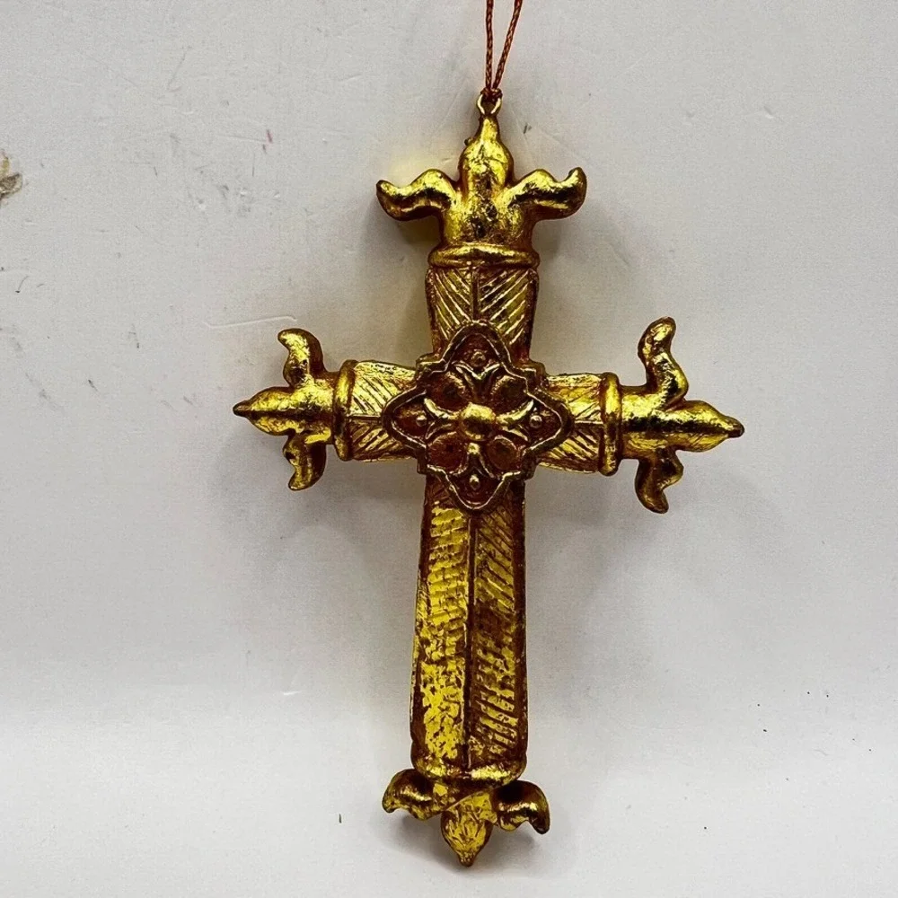 Vintage Ornate Gold Color Cross Christmas Ornament 5